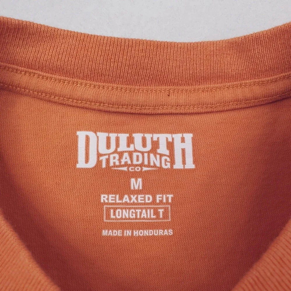 Duluth Trading Co Shirt Mens Medium Orange Longtail T Pocket Henley Long Sleeve